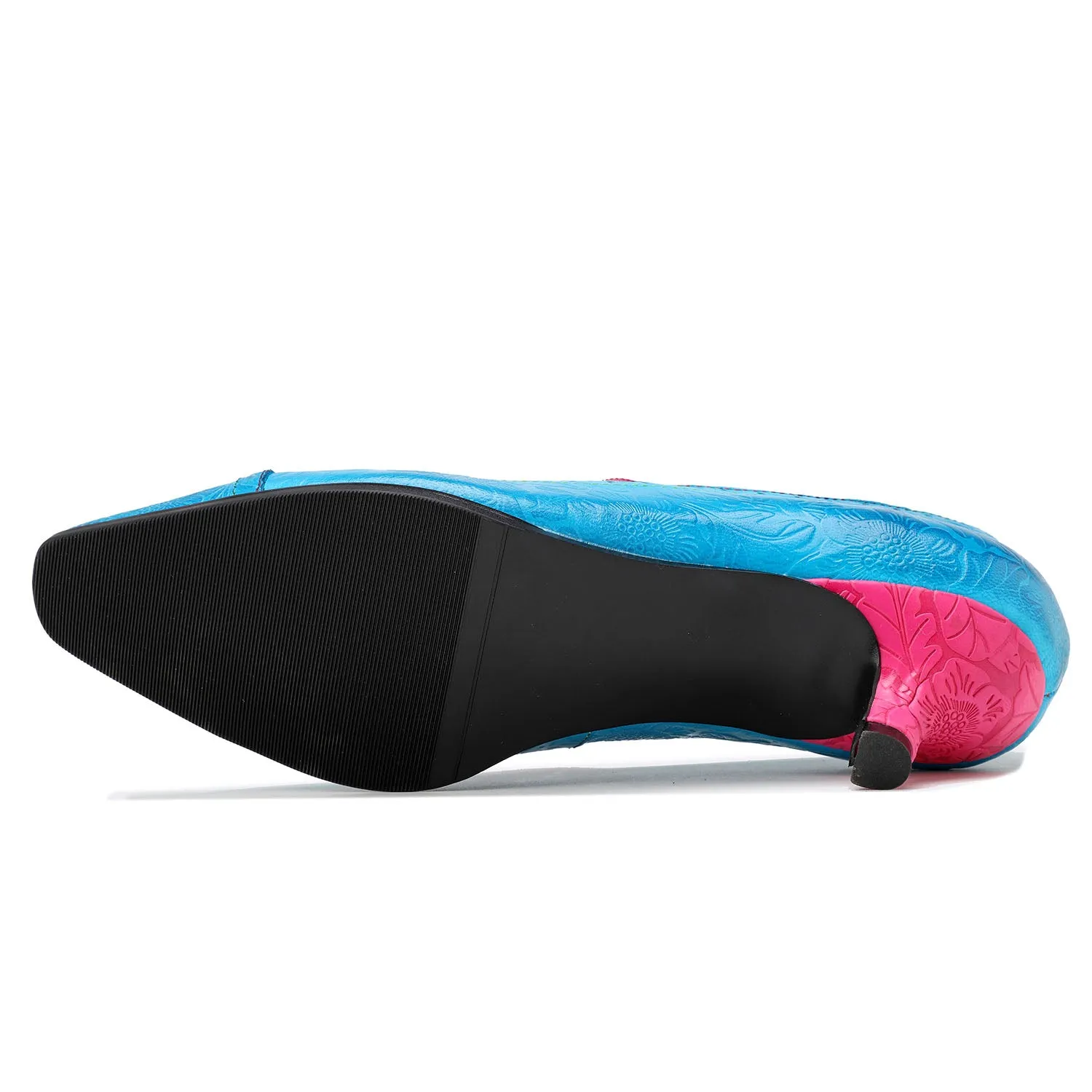 Hand-embossed Leather Low Heels